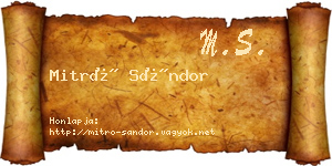 Mitró Sándor névjegykártya